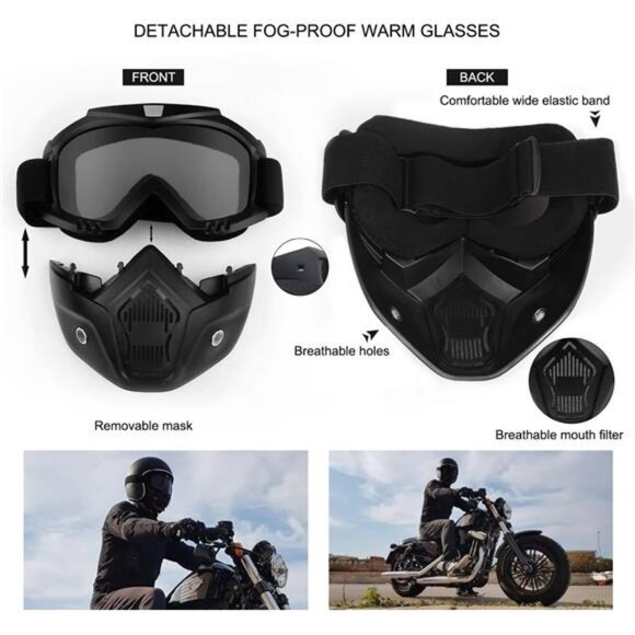 Motorcycle Helmet Riding Goggles Glasses With Removable Face Mask (black) - Picture 5 of 6